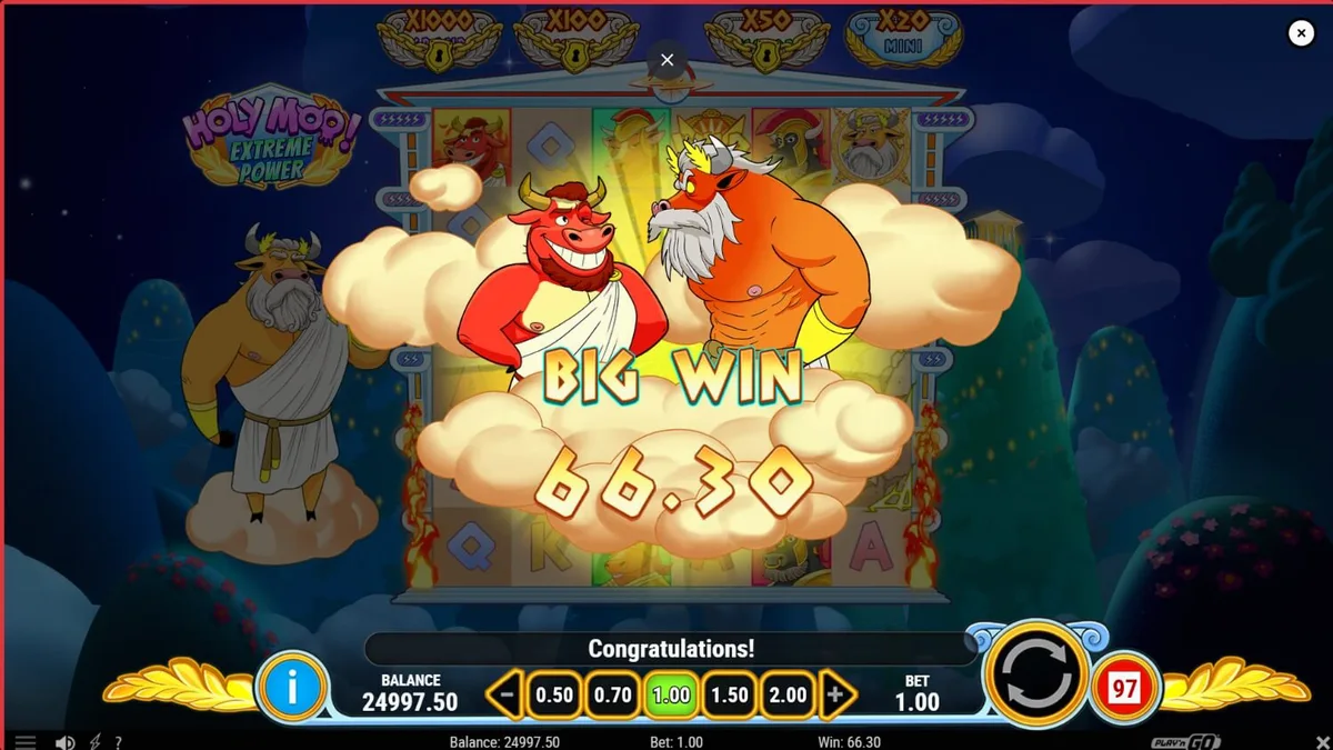 Tampilan visual slot Holy Moo! Extreme Power dengan tema dewa sapi
